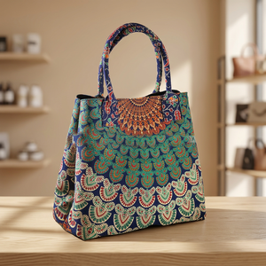 Bolso Tote de Tela de Algodón Hecho a Mano para Mujer con Patrón de Dibujos Animados, Lazo y Flores, Cierre de Cremallera, Bolso Bandolera - Product Image 1