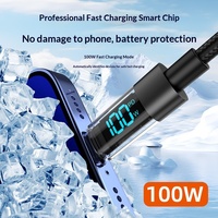 Kabel USB C 100W Tipe C Kabel Pengisian Cepat PD dengan Layar LCD Digital Kabel Pengisian Data USB C ke C