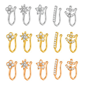 Freya Sexy Clip de nez en acier inoxydable, <span class=keywords><strong>Faux</strong></span> anneau de nez en forme de fleur, Manchettes de nez en zircon, Clip d'<span class=keywords><strong>oreille</strong></span>, Bijoux, Cadeau, Manchettes d'<span class=keywords><strong>oreille</strong></span> pour femmes - Product Image 1