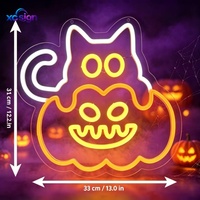 Décoration lumineuse LED néon 3D Chat et Citrouille d'Halloween, alimentée par USB, à fixer au mur ou suspendre, pour fêtes et vitrines