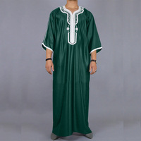 Robe longue marocaine brodée pour homme, kaftan musulman à manches courtes, robe de prière islamique décontractée