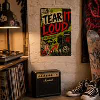 Letrero Metálico Retro de Estilo Punk Rock, Decoración de Pared para Club de Música Urbana, Letreros Vintage
