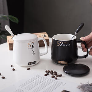 Taza de cerámica 52ove con tapa y cuchara, 350 ml, taza de café para parejas, regalo para uso en el hogar y la oficina - Product Image 2