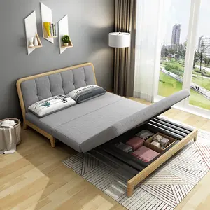 Design moderno Tecido Funcional Dobrável Dormir Sleeper Sofá Cama Cum Sofá Com Cama De Armazenamento Cama De Parede De Madeira Sala de estar Sofás