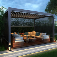 Pérgolas Retráctiles Iluminadas de Aluminio, Pérgola Bioclimática con Techo de Láminas, Estilo Personalizado, Gazebo Impermeable, Pérgola Motorizada para Patio