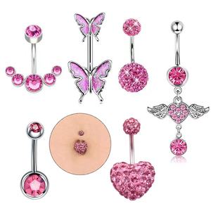 Novedad Juego de Anillos para el Ombligo con Cristal Rosa Anillo para el Vientre de Acero Inoxidable Joyería para Piercing de Ombligo al por Mayor - Product Image 2