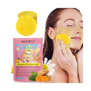 Private Label 40 Pads Face Pads Cleansing Turmeric And Kojic Acid Face Cleanser Pad For Brighten And Energize Skin