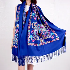 2022 नई उत्पाद कशीदाकारी दुपट्टा फैशन स्कार्फ कश्मीरी शाल जातीय शैली दुपट्टा महिलाओं पुष्प मुद्रण स्कार्फ