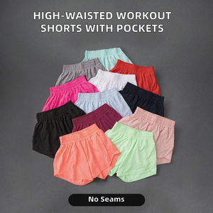 Shorts Deportivos de Cintura Alta para Mujer, Tallas Grandes, con Bolsillos con Cremallera, para Fitness, Yoga, Diseño Sólido, Cintura Elástica, Secado Rápido - Product Image 2