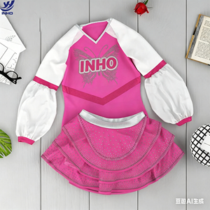 Uniformes <span class=keywords><strong>de</strong></span> Porristas <span class=keywords><strong>de</strong></span> Spandex con Logotipo Personalizado, Diseño <span class=keywords><strong>de</strong></span> Mariposa Rosa y Blanca con Pedrería, Personalizables - Product Image 6