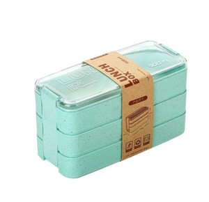 Boîte à lunch Bento Box, récipients à lunch à compartiments 3 en 1-Paille de blé, boîte à lunch Bento empilable étanche pour la préparation des repas - Product Image 1
