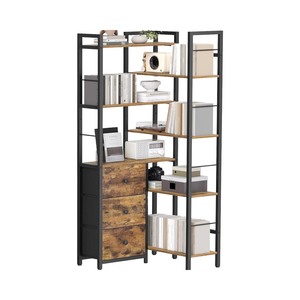 <span class=keywords><strong>Étagère</strong></span> <span class=keywords><strong>d</strong></span>'<span class=keywords><strong>angle</strong></span> en forme de L à 7 niveaux 3 tiroirs <span class=keywords><strong>Étagère</strong></span> de présentation haute autoportante de Style industriel brun noir rustique pour bureau à domicile - Product Image 1