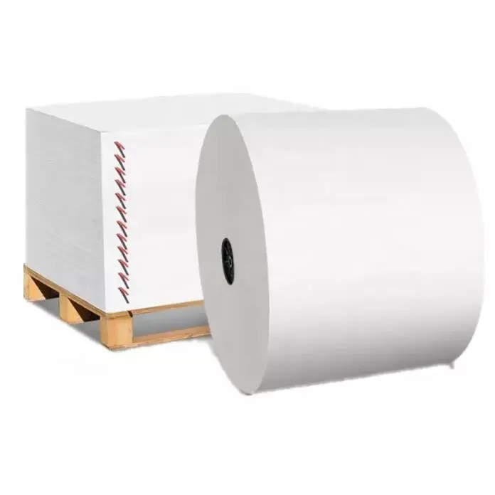 Özel ucuz fiyat kraft kağıt başına beyaz ton bakire pe kaplı geri dönüşümlü ofset ambalaj kağıdı jumbo rulo