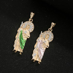 Pendentif San Judas Tadeo en laiton plaqué or 14 carats, bijoux hip-hop, charme religieux pour hommes et femmes, cadeau de foi catholique, tendance, vente chaude - Product Image 1