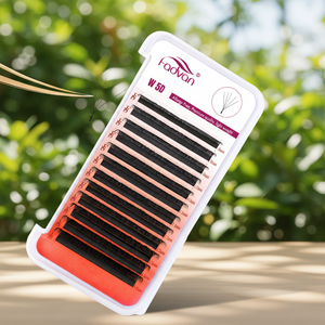 Extensions <span class=keywords><strong>de</strong></span> <span class=keywords><strong>cils</strong></span> préfabriquées en éventail, forme YW, noir mat brun, 0.07C 0.07D, naturelles, longues, courbure D, douces pour les <span class=keywords><strong>cils</strong></span> - Product Image 1