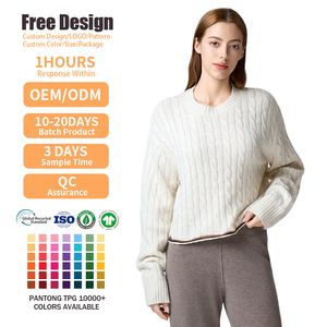 Custom LOGO Long Sleeve Knitwear Ladies Oversized <b>Jumper</b> Winter Knitted Top Women Cable <b>Pullover</b> Sweater - Product Image 2