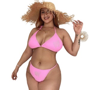 Commerce extérieur Europe États-Unis <span class=keywords><strong>Maillot</strong></span> <span class=keywords><strong>de</strong></span> <span class=keywords><strong>bain</strong></span> en mousseline ajouré à strass couleur unie grande taille ensemble <span class=keywords><strong>2</strong></span> pièces avec shorty bikini - Product Image 5