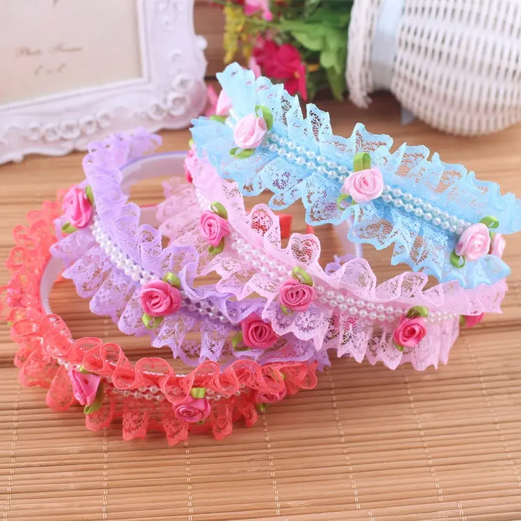 Korean sweet style lace hairband, kids flower hairband, girls pearl hairband