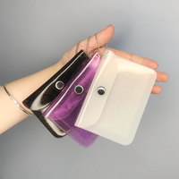 Hot daur ulang berkilau berkilau plastik tombol clutch bening transparan dompet koin dompet kartu daur ulang bening