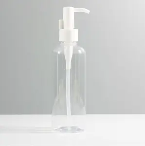 Garrafa redonda para cosmo, garrafa de plástico branca transparente para pet 200ml 6.7oz, bombas brancas dispensadoras de loção 24/410