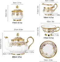 Service à thé vintage en céramique et porcelaine, 21 pièces, pour 6 personnes, avec sucrier, crémier, tasses et soucoupes, bordure dorée, écologique, personnalisable pour les fêtes