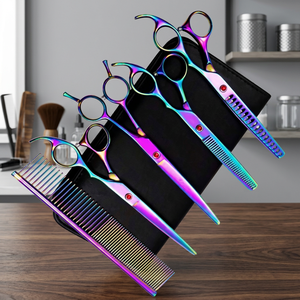Tijeras de Peluquería Profesionales Ecológicas para Diestros, de Mango Largo, con Tres Anillos y Filo de Cuchilla, para Cortar el Pelo de Mascotas, Tamaño 32 - Product Image 1