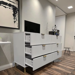 <span class=keywords><strong>Commode</strong></span> moderne à 6 tiroirs en bois blanc Large <span class=keywords><strong>commode</strong></span> en bois pour chambre et salon pour rangement de vêtements ou meuble TV - Product Image 3