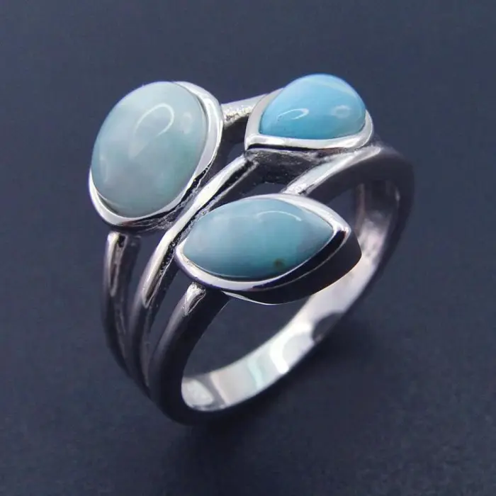 Hot Selling Larimar Ring 925 Sterling Silver Jewelry natural stone larimar jewelry