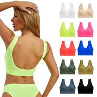 Soutien-gorge de sport sans couture côtelé à dos bas pour femme, rembourré, dos nageur, maintien moyen, en Spandex/Nylon, pour Yoga et Fitness, personnalisable en gros, OEM