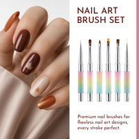 Ensemble de 6 pinceaux de luxe personnalisables pour nail art, dégradé de couleurs, pour la maison et le salon, soin des ongles en gel, manucure, poils en nylon, double tête ovale