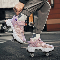 Chaussures à roulettes rétractables pour enfants, 4 roues, respirantes, en maille, pour marcher et rouler, baskets à roulettes pour garçons et filles, taille 33-43