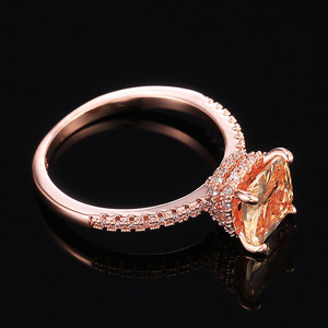 Anello F480 in oro rosa con diamante rotondo taglio brillante, anello di fidanzamento con diamante naturale fantasia per donna - Product Image 2