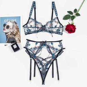 Nouvel ensemble de lingerie sexy brodé européen et américain avec <span class=keywords><strong>bretelles</strong></span> et anneaux en acier pour sculpter le corps et lingerie séparée pour femme - Product Image 5
