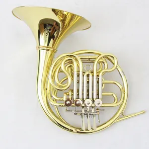 Brass Body Gold Lacquered Professional Detachable Bell F/Bb Tone 4 Keys Double French Horn