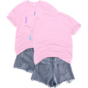 Camiseta Rosa de Manga Corta para Mujer, Tejido Jersey, Estilo Coreano Divertido, Camiseta para Conciertos, Tops para Fans de Gira Mundial, Mercancía - Product Image 1