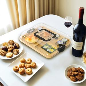 Vassoio per Formaggi e Salumi in Bambù con 6 Scomparti e Coperchio Trasparente con Chiusura per <span class=keywords><strong>Picnic</strong></span> - Product Image 2