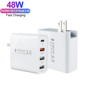 Chargeur USB C 30W pliable 4 ports adaptateur secteur PD 3.0 bloc de chargeur mural Super rapide pour iPhone 12 13 14 iPad Pro