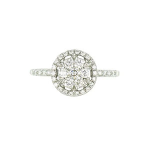 Bague de fiançailles de luxe en or blanc 18 carats avec double halo de diamants ronds et pavé sur le sertissage, bijoux pour femmes - Product Image 1