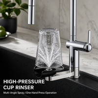 Keran Dapur Modern dengan Pembersih Gelas Terintegrasi, Tuas Tunggal, Krom, Baja Tahan Karat 304, Keran Mixer Wastafel Dapur OEM ODM Cup