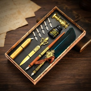 Penna Stilografica in Metallo Stile Calligrafia Retrò, Logo Personalizzato, Penna a Immersione, Regalo Aziendale, Set con Penna a Piuma, Sigillo in Ceralacca, <span class=keywords><strong>Pennino</strong></span> Obliquo da 0,7 mm - Product Image 4