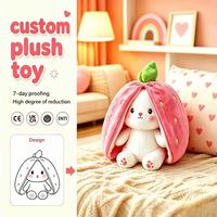 Peluche Lapin Fraise Réversible - Adorable Animal en Peluche Lapin-Fruit 2-en-1 en Tissu Ultra Doux avec Doublure en Lycra et Rembourrage en Coton PP Doux