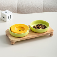 Gamelle en céramique en forme de gourde avec plateau flottant pour l'eau, support en bois de chêne, conception anti-basculement pour chats et chiens