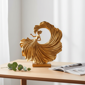 Sculpture en résine dorée personnalisée, danseuse, art moderne, décoration pour la maison/le bureau, ornements pour étagères et tables - Product Image 2