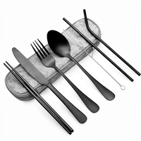 Ensemble de couverts portables en acier inoxydable au design moderne et écologique, 8 pièces, comprenant cuillère/fourchette/couteau/baguettes, avec étui de transport