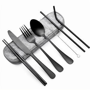 Eco-Friendly Modern Design Portable Stainless Steel Cutlery <b>Set</b> 8-Piece Includes Spoon/Fork/Knife/Chopsticks Carrying Case - Product Image 1
