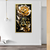 Art mural moderne de luxe en cristal époxy avec calligraphie islamique, surface brillante, avec cadre, décoration intérieure, mosquée, hôtel