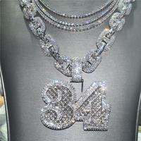 Pendentif personnalisé en moissanite VVS taille baguette, testée au diamant, style Iced Out, numéro 34, avec chaîne maille cubaine