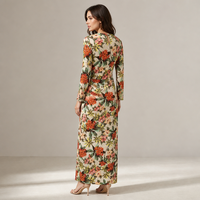 Robe longue à imprimé botanique pour femmes Joydressing, col rond, manches longues, robe maxi décontractée pour les détaillants de vêtements