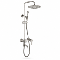 Ensemble de douche 3 fonctions en acier inoxydable 304 brossé, avec pommeau de pluie rond, douchette à main et bec de baignoire orientable apparent, vente en gros