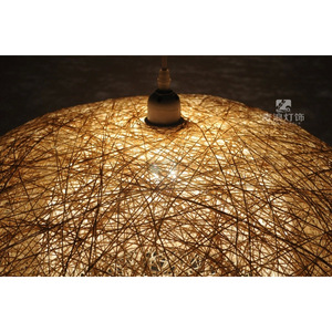 Lustre elliptique en rotin couleur chanvre naturel, diamètre 56 cm, lumière LED, tête simple, pour restaurant, bar, balcon - Product Image 5